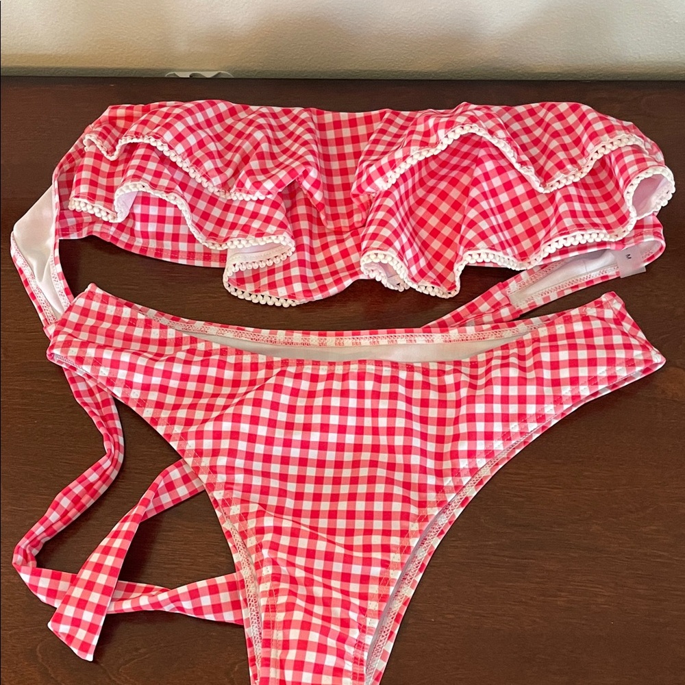 Red Gingham Ruffle Bikini Set